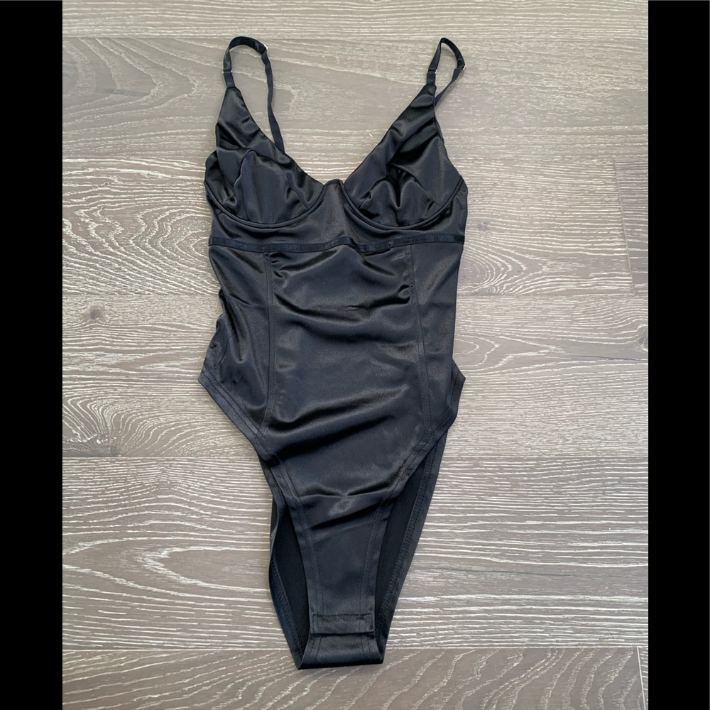Black v-neck bodysuit with underwire